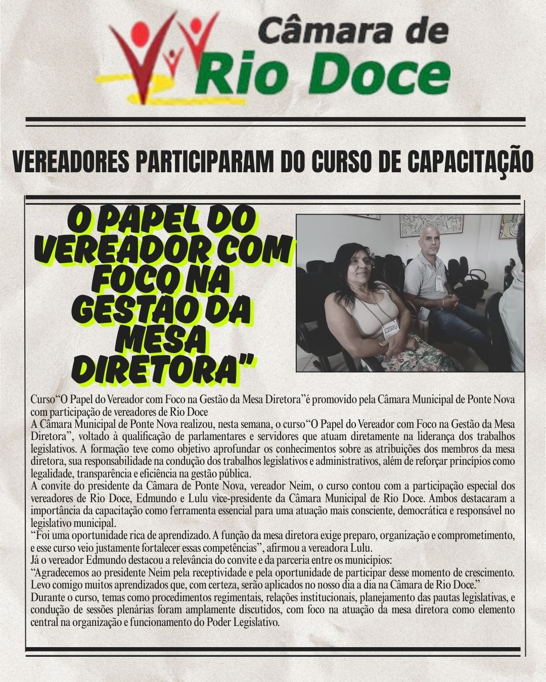 O papel do vereador com foco na gestão da mesa diretora”